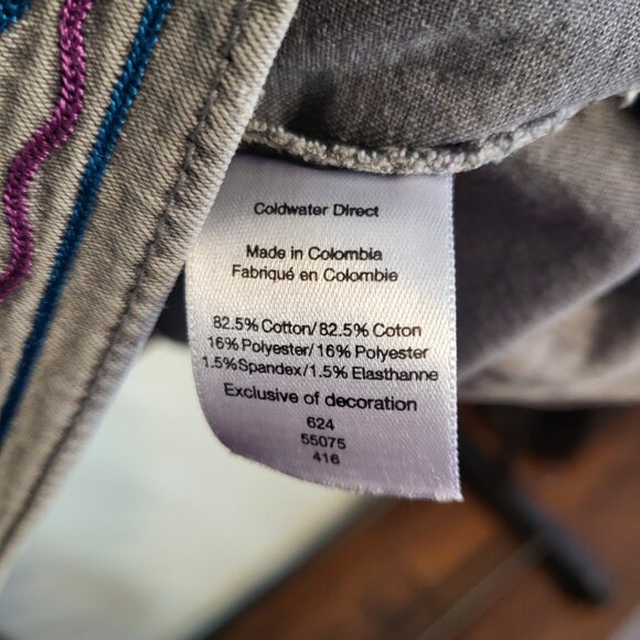 Embroidered Distressed Denim Jacket Gray Coldwater Creek Plus Size 2XL Grunge - Picture 7 of 11
